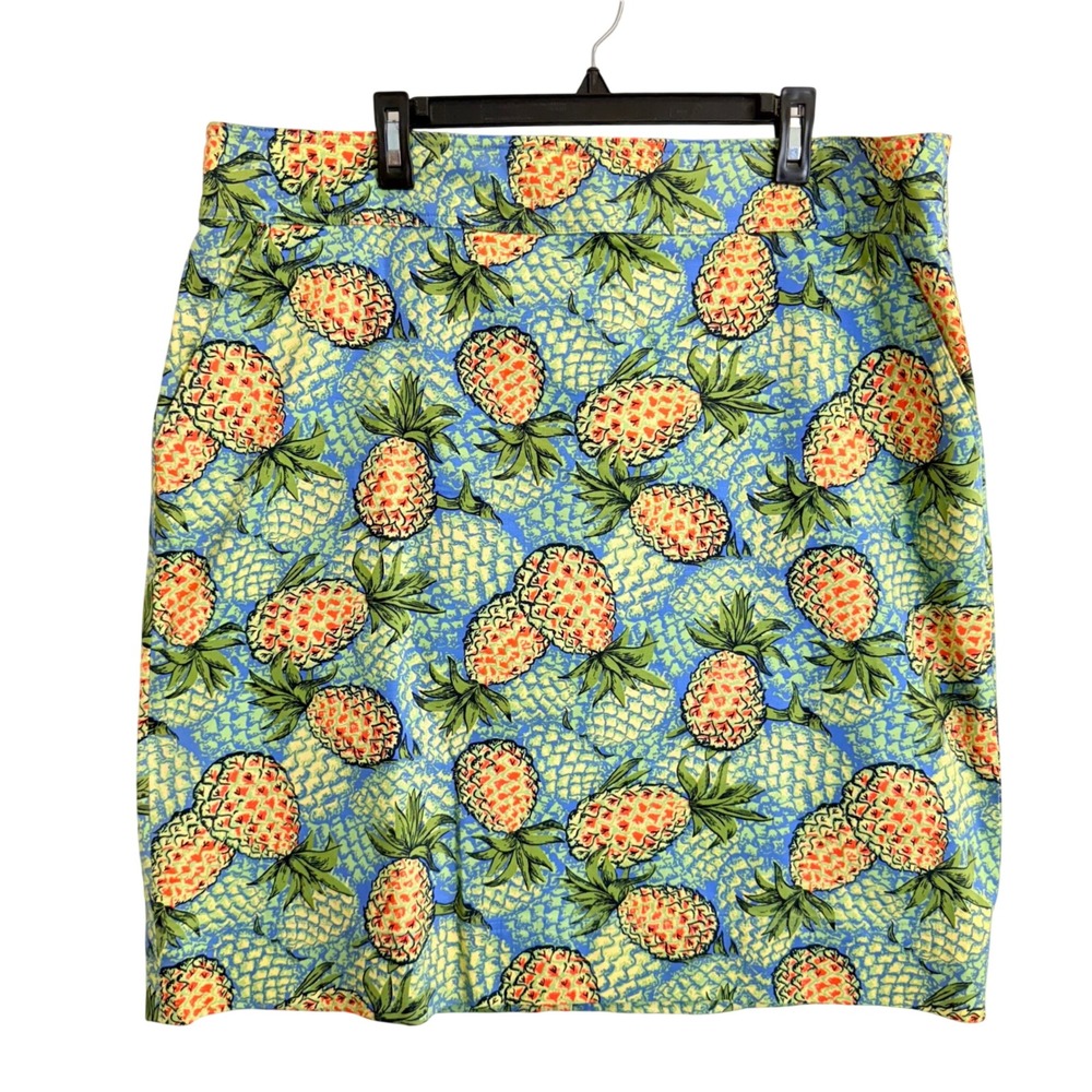 Talbots Woman Plus Size 16W Blue Pineapple Print Cotton Blend Pencil Skirt